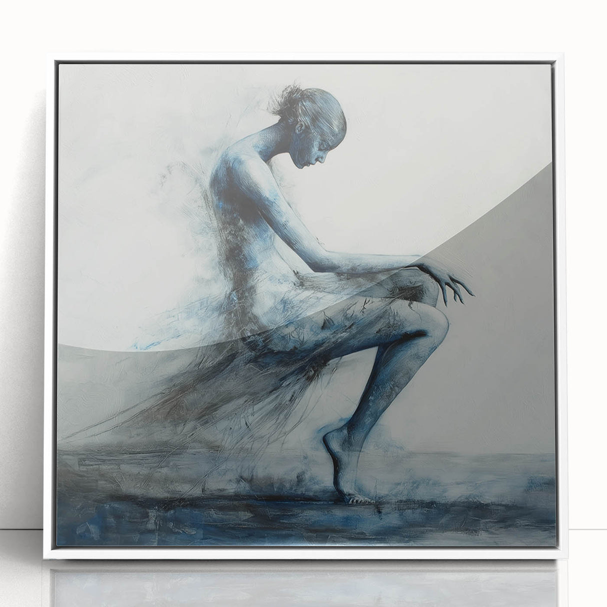 Minimalist Figurative Wall Decor – Ethereal Blue Abstract Ballet Art