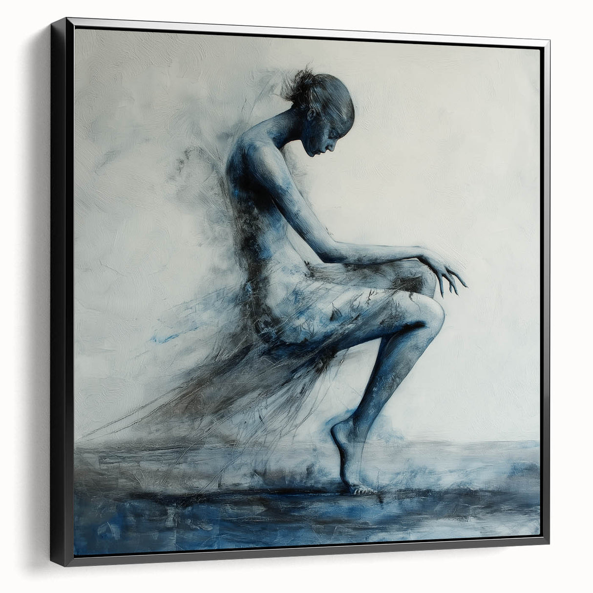 Minimalist Figurative Wall Decor – Ethereal Blue Abstract Ballet Art