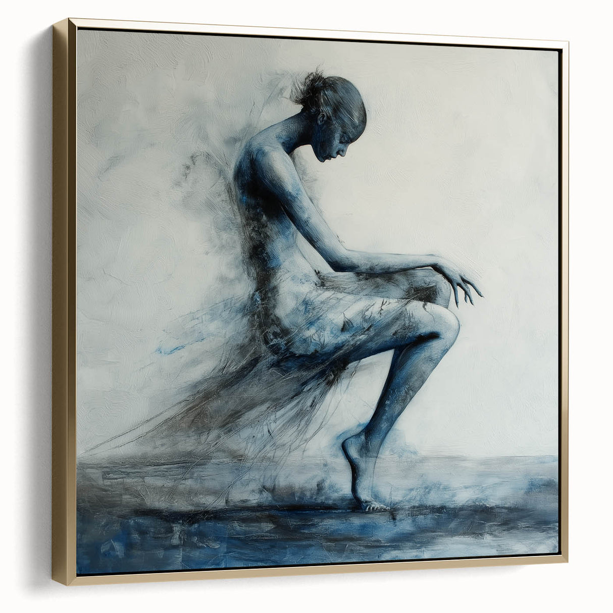 Minimalist Figurative Wall Decor – Ethereal Blue Abstract Ballet Art