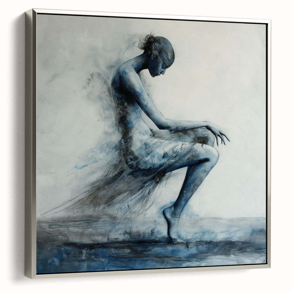 Minimalist Figurative Wall Decor – Ethereal Blue Abstract Ballet Art