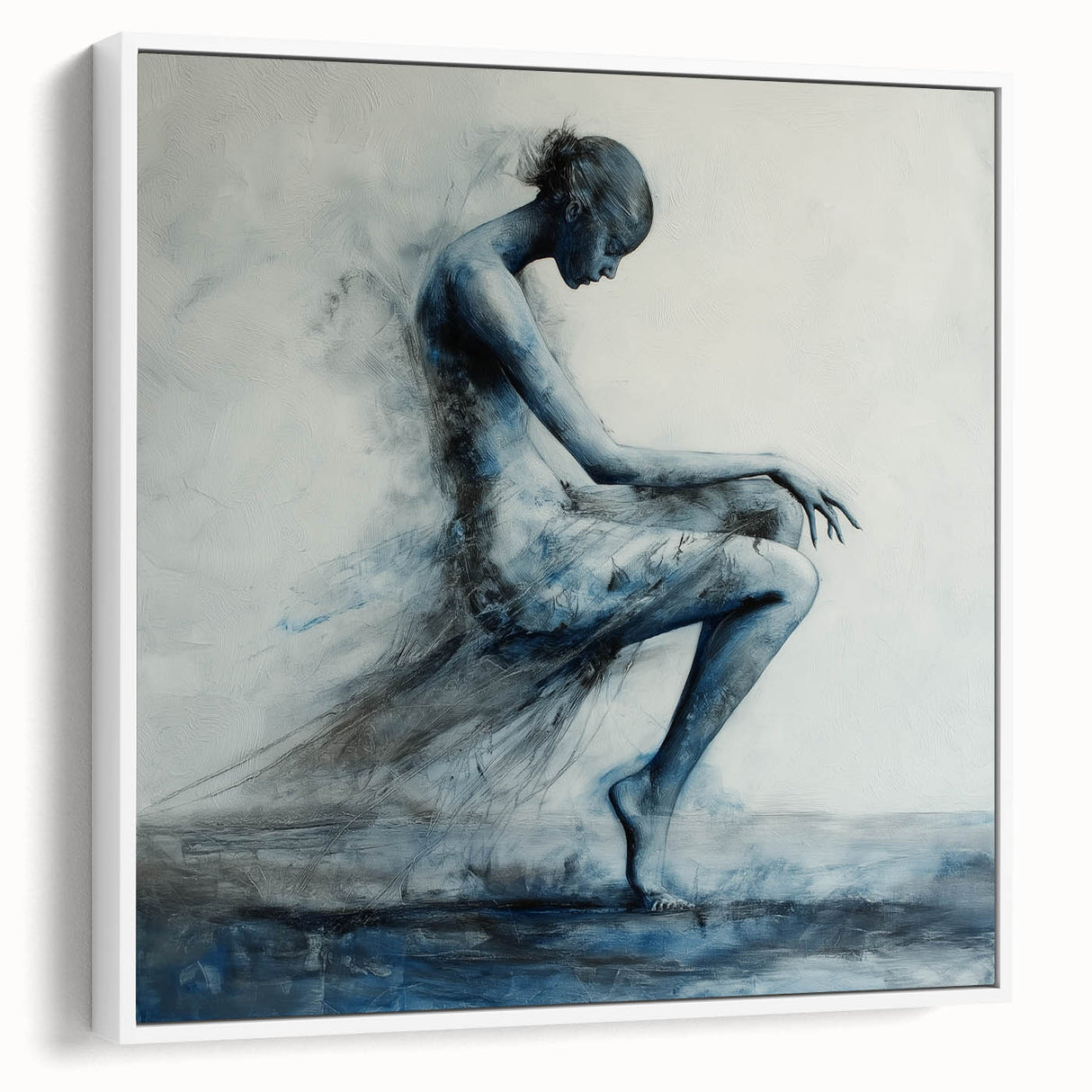 Minimalist Figurative Wall Decor – Ethereal Blue Abstract Ballet Art