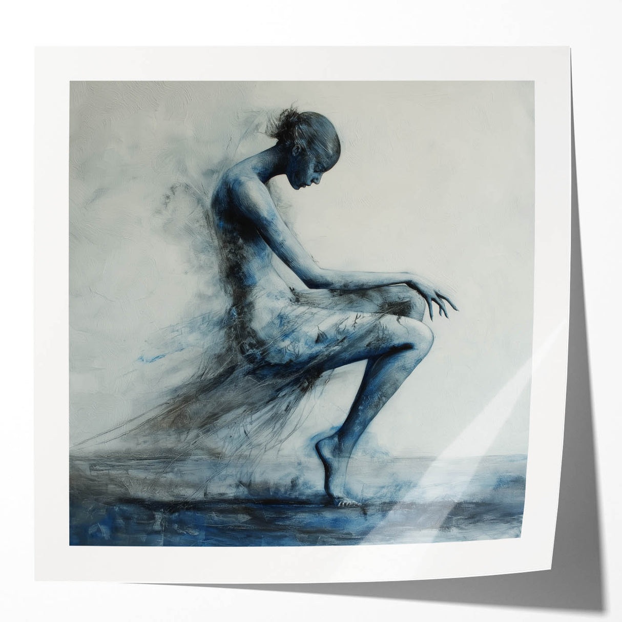 Minimalist Figurative Wall Decor – Ethereal Blue Abstract Ballet Art