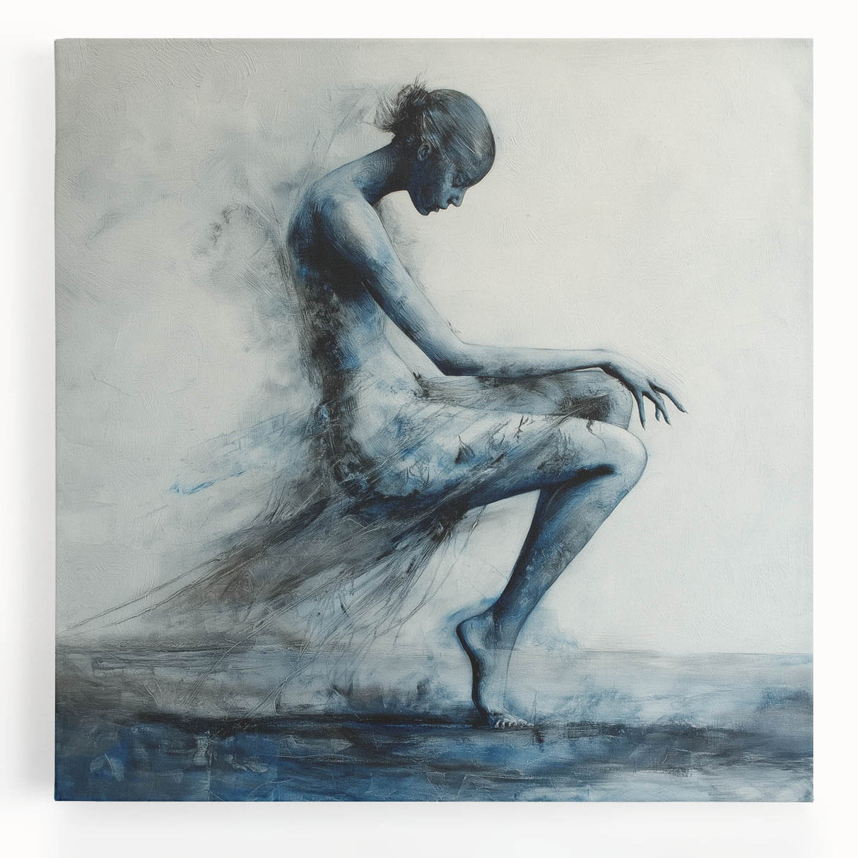 Minimalist Figurative Wall Decor – Ethereal Blue Abstract Ballet Art