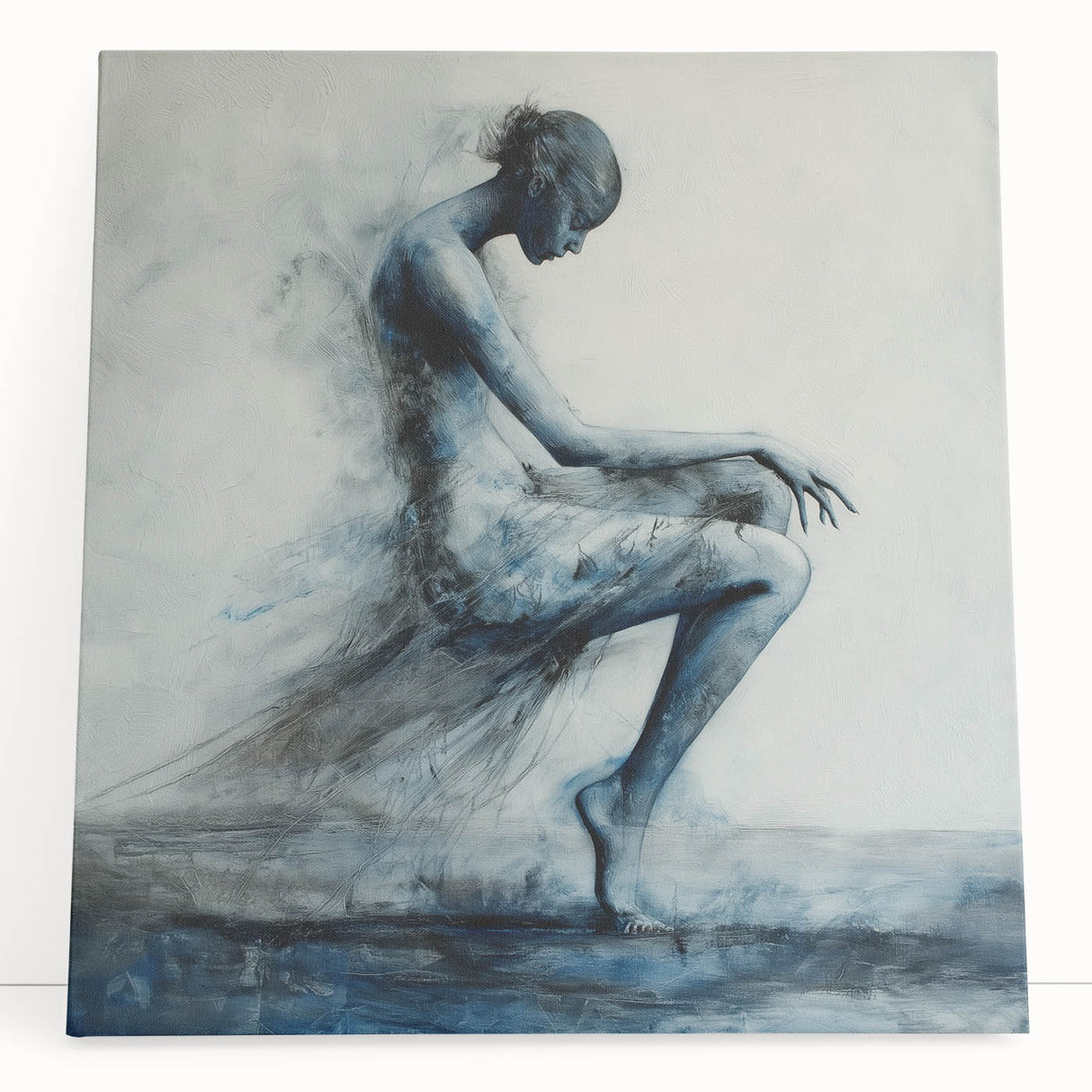 Minimalist Figurative Wall Decor – Ethereal Blue Abstract Ballet Art