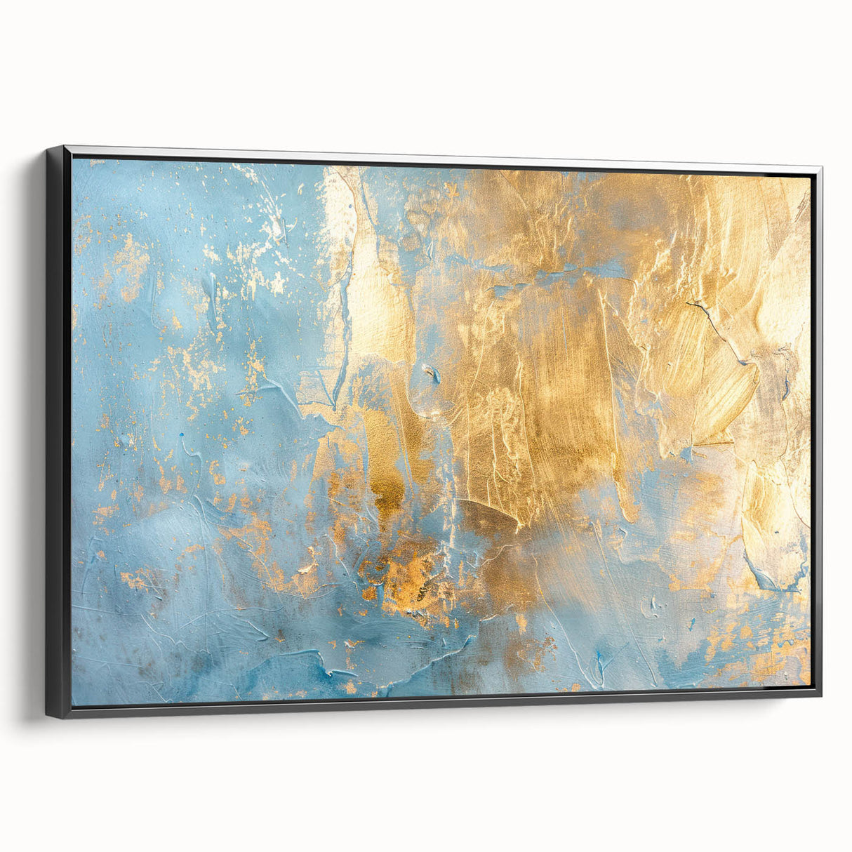 Luxury Abstract Wall Art – Light Blue & Gold Modern Canvas Print