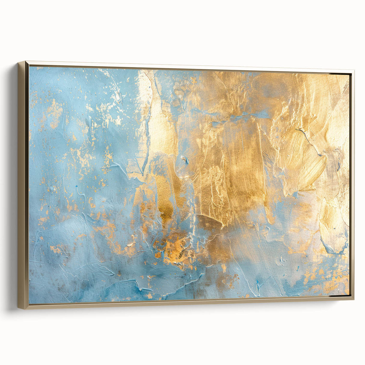 Luxury Abstract Wall Art – Light Blue & Gold Modern Canvas Print