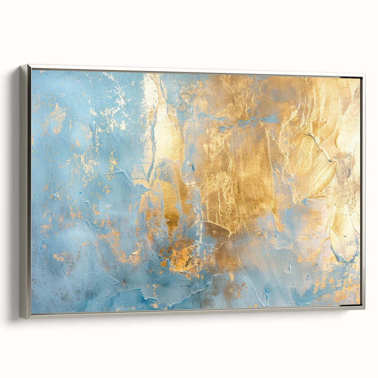 Luxury Abstract Wall Art – Light Blue & Gold Modern Canvas Print