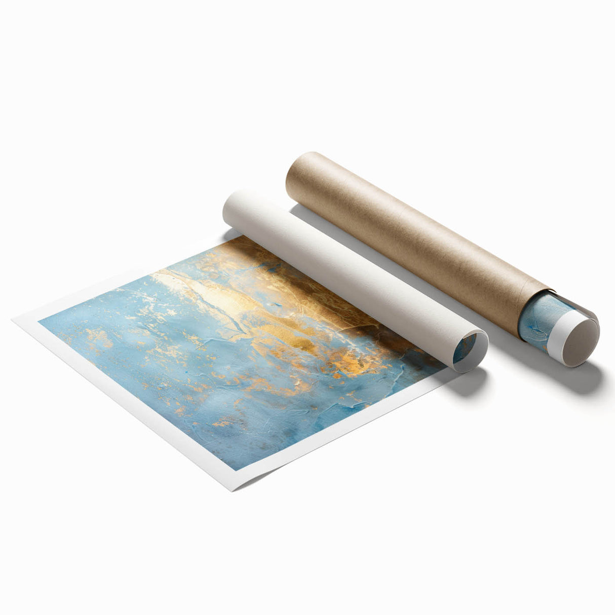Luxury Abstract Wall Art – Light Blue & Gold Modern Canvas Print