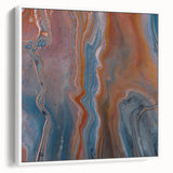 Fluid Acrylic Wall Decor – Rust & Blue Swirling Abstract Canvas