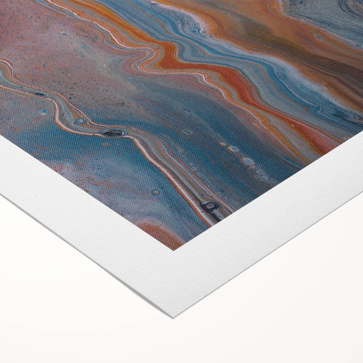 Fluid Acrylic Wall Decor – Rust & Blue Swirling Abstract Canvas