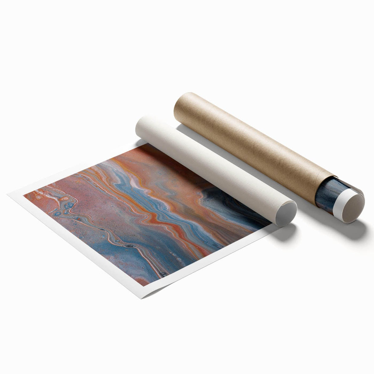 Fluid Acrylic Wall Decor – Rust & Blue Swirling Abstract Canvas
