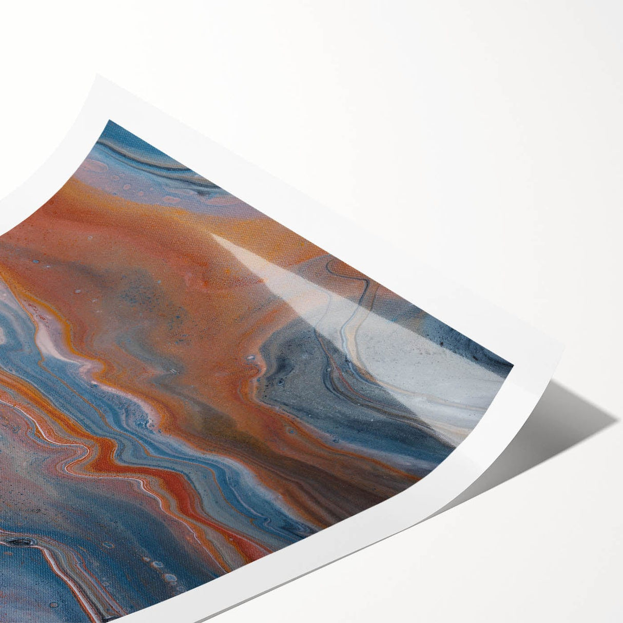 Fluid Acrylic Wall Decor – Rust & Blue Swirling Abstract Canvas