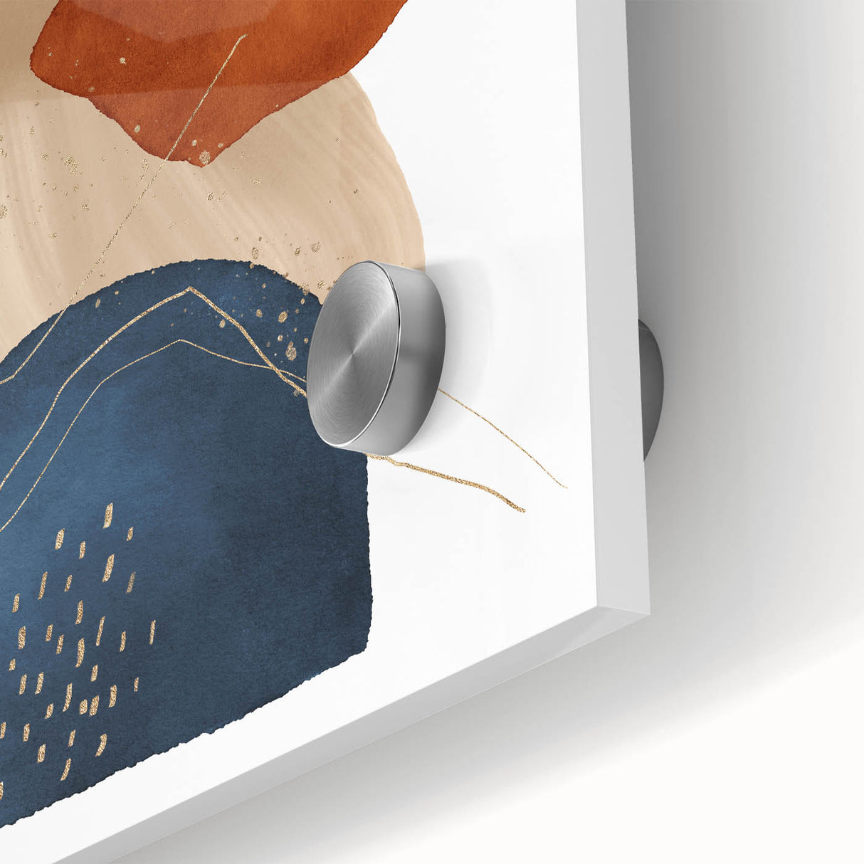 Geometric Minimalist Abstract Wall Art – Navy, Orange & Beige Print