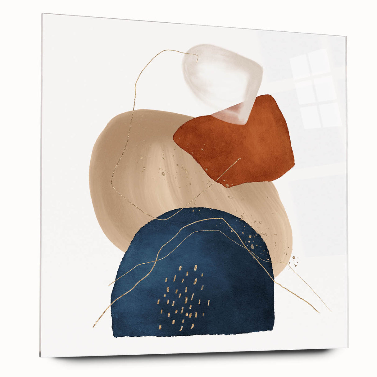 Geometric Minimalist Abstract Wall Art – Navy, Orange & Beige Print