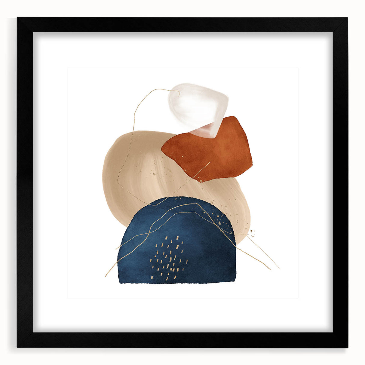 Geometric Minimalist Abstract Wall Art – Navy, Orange & Beige Print