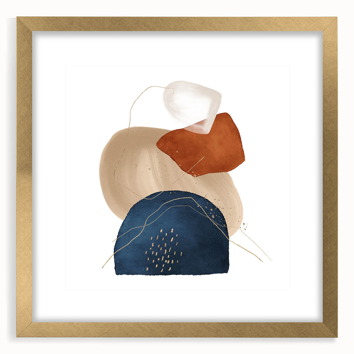 Geometric Minimalist Abstract Wall Art – Navy, Orange & Beige Print