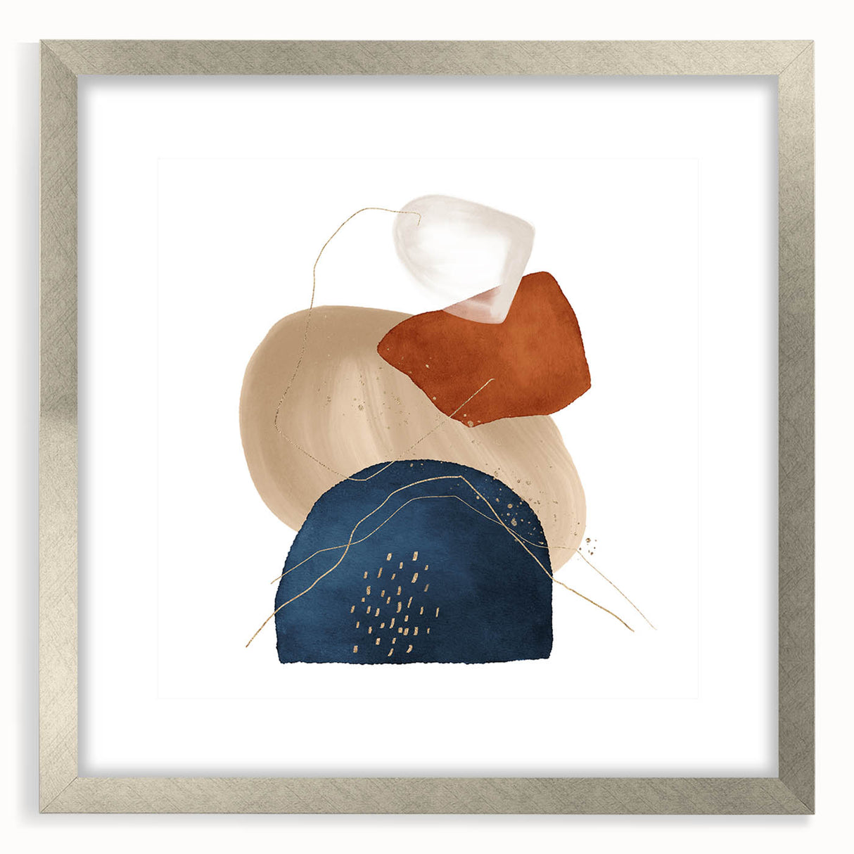 Geometric Minimalist Abstract Wall Art – Navy, Orange & Beige Print
