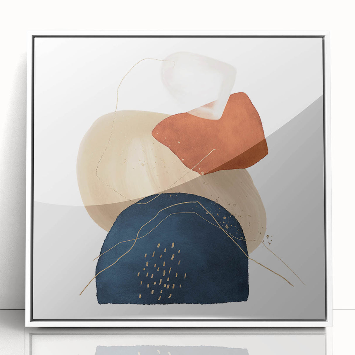 Geometric Minimalist Abstract Wall Art – Navy, Orange & Beige Print