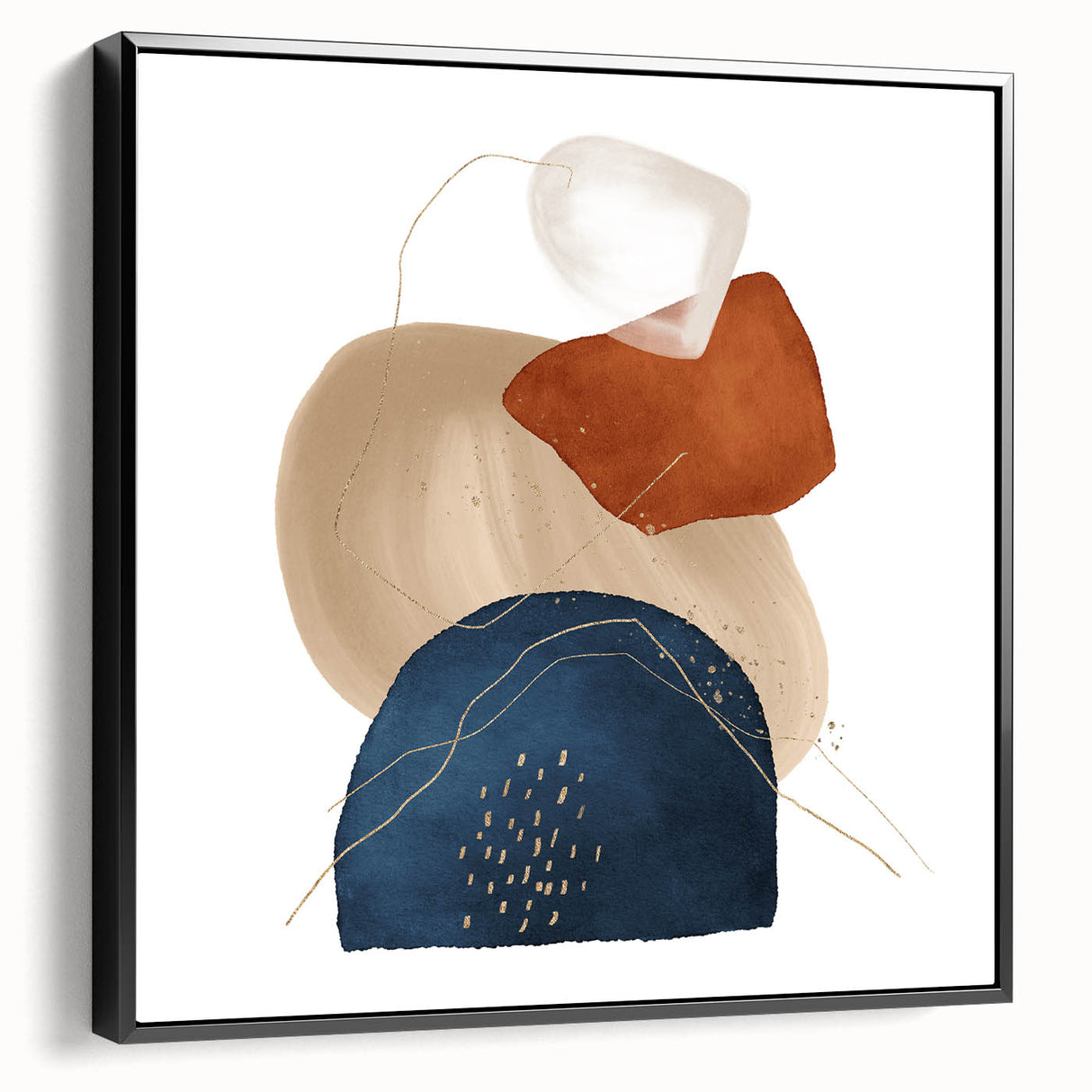 Geometric Minimalist Abstract Wall Art – Navy, Orange & Beige Print