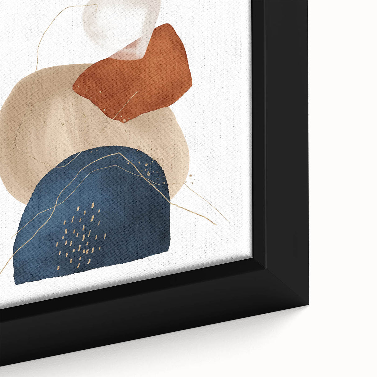 Geometric Minimalist Abstract Wall Art – Navy, Orange & Beige Print