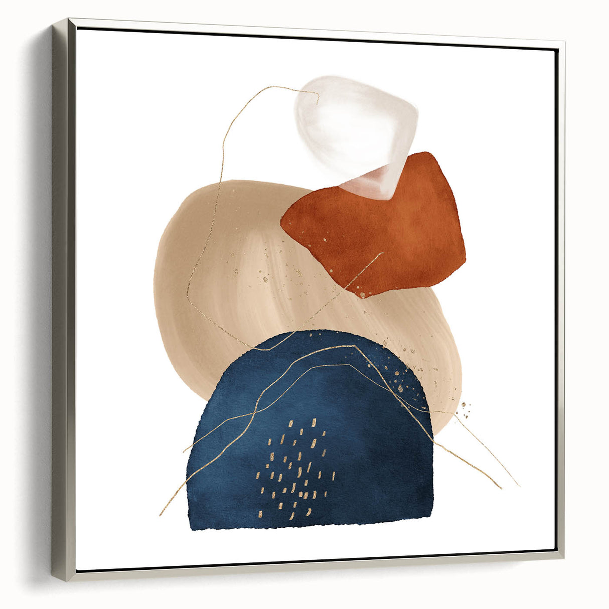 Geometric Minimalist Abstract Wall Art – Navy, Orange & Beige Print