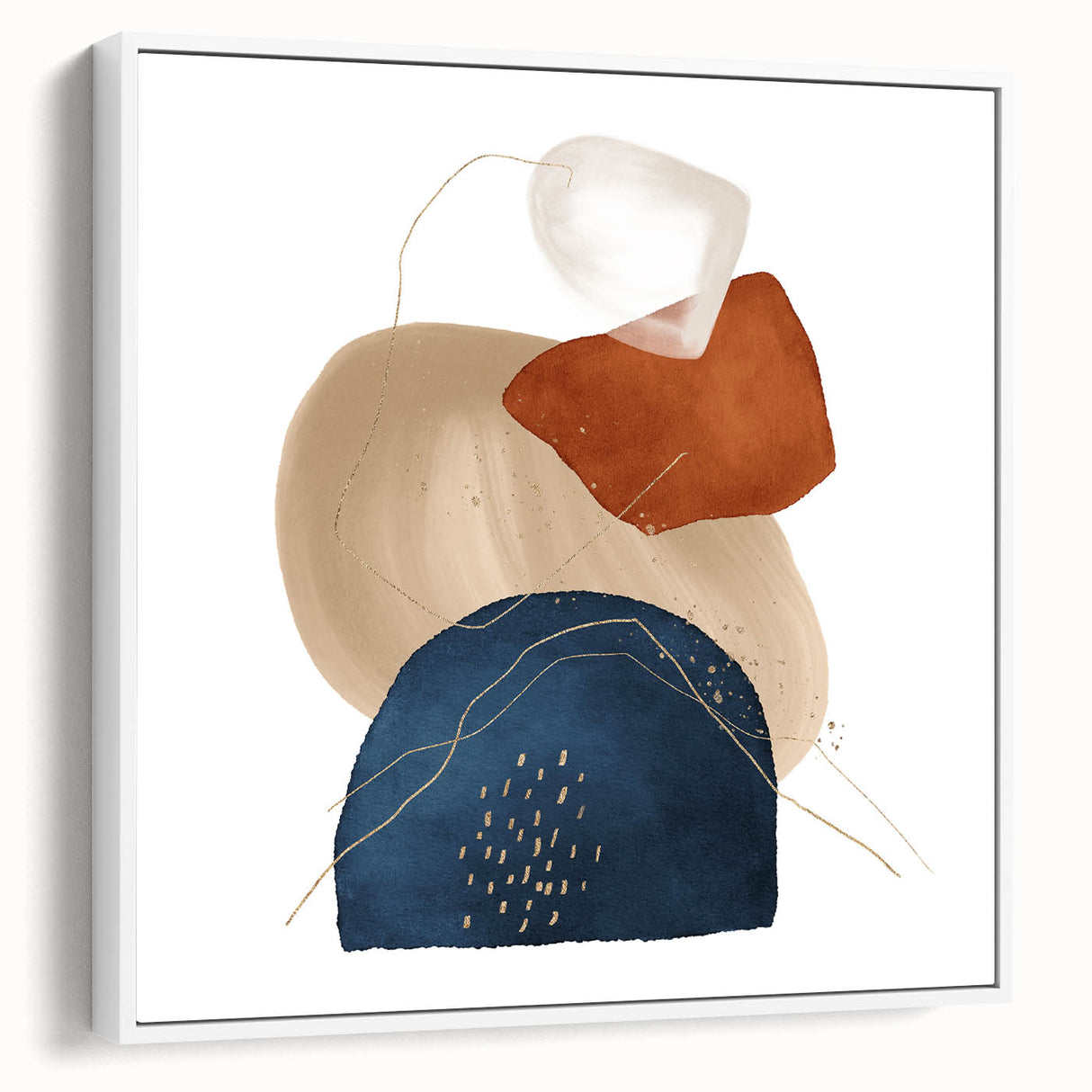 Geometric Minimalist Abstract Wall Art – Navy, Orange & Beige Print