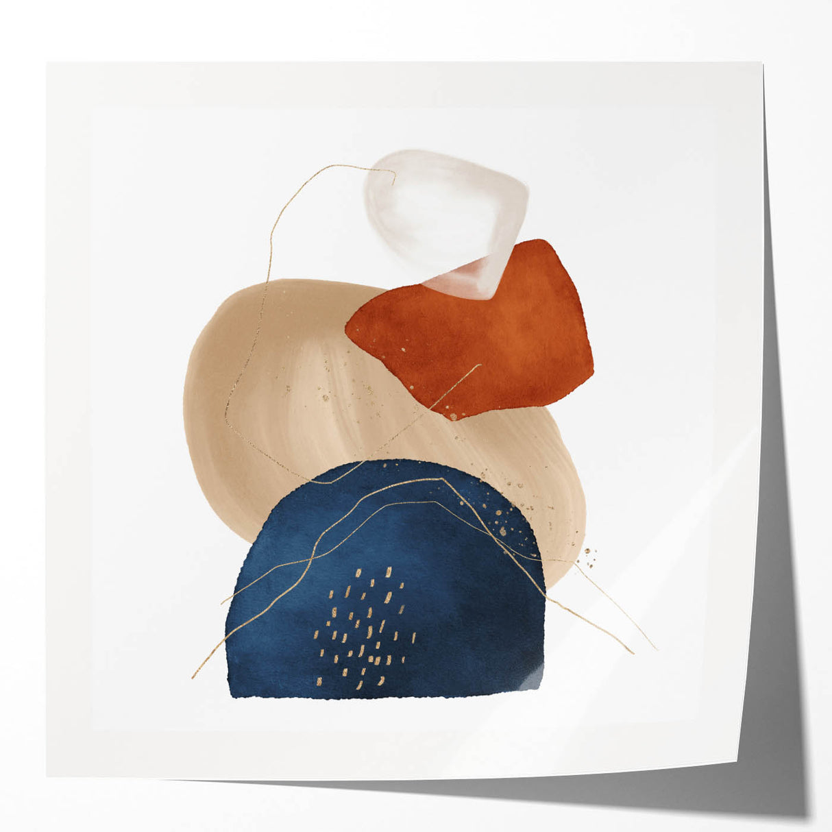 Geometric Minimalist Abstract Wall Art – Navy, Orange & Beige Print