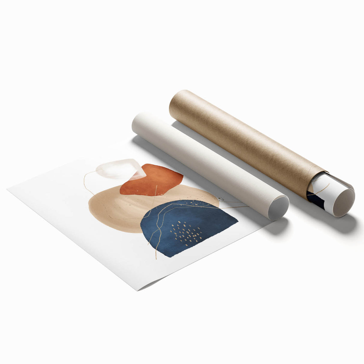 Geometric Minimalist Abstract Wall Art – Navy, Orange & Beige Print