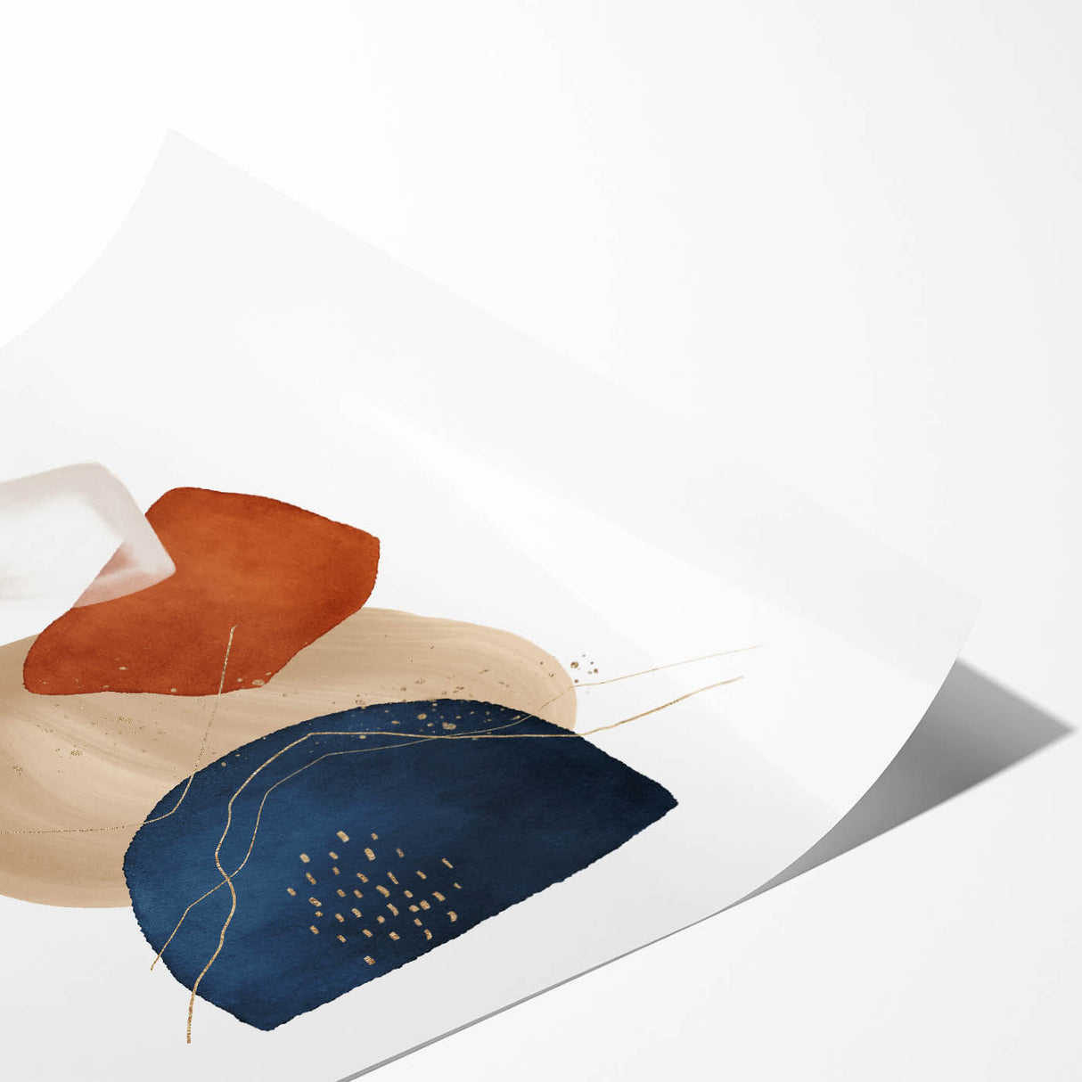 Geometric Minimalist Abstract Wall Art – Navy, Orange & Beige Print