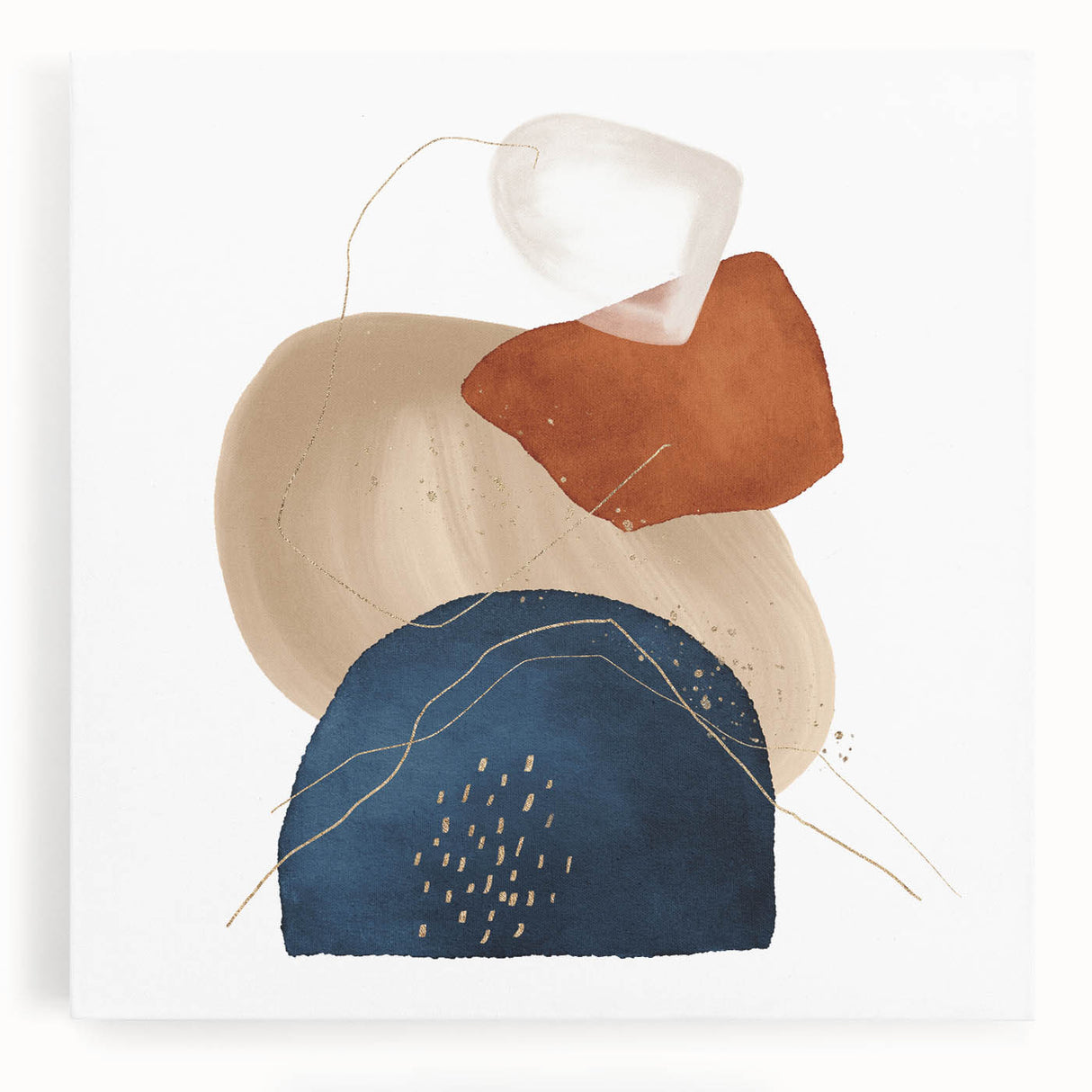 Geometric Minimalist Abstract Wall Art – Navy, Orange & Beige Print