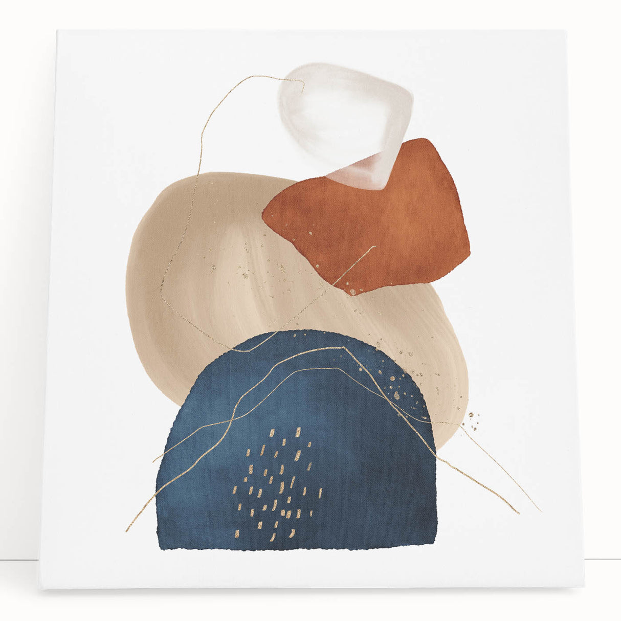 Geometric Minimalist Abstract Wall Art – Navy, Orange & Beige Print