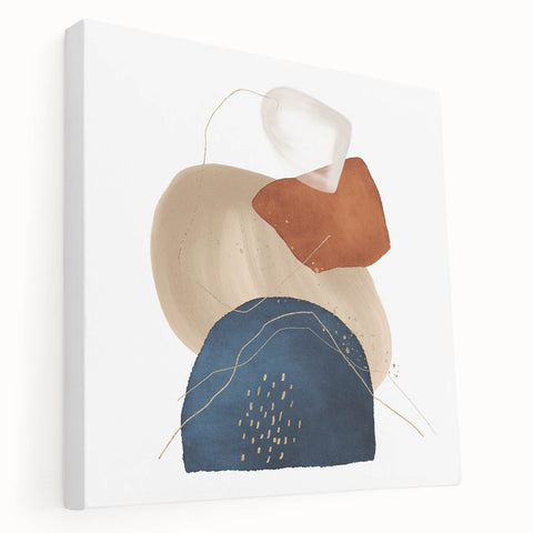 Geometric Minimalist Abstract Wall Art – Navy, Orange & Beige Print