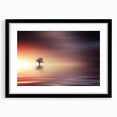 Minimalist Mountain Wall Art – Solitary Tree at Sunset Water Scene