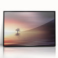 Minimalist Mountain Wall Art – Solitary Tree at Sunset Water Scene