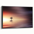 Minimalist Mountain Wall Art – Solitary Tree at Sunset Water Scene