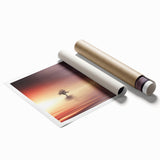 Minimalist Mountain Wall Art – Solitary Tree at Sunset Water Scene