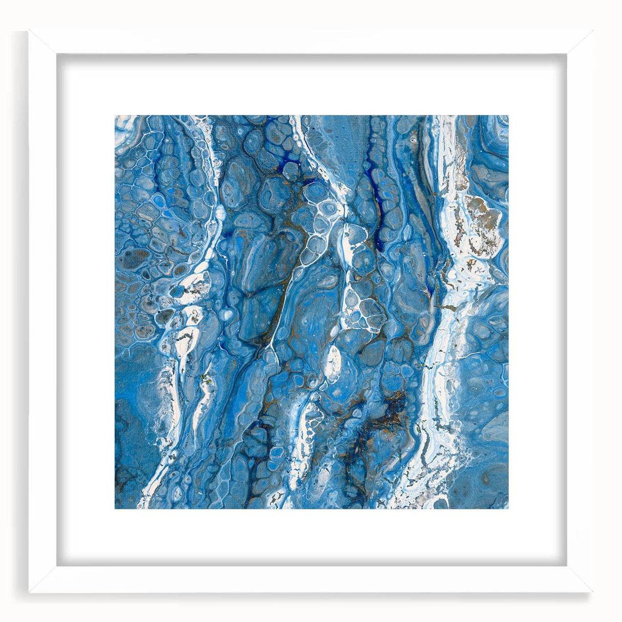 Modern Fluid Abstract Wall Art – Blue & White Acrylic Canvas Print