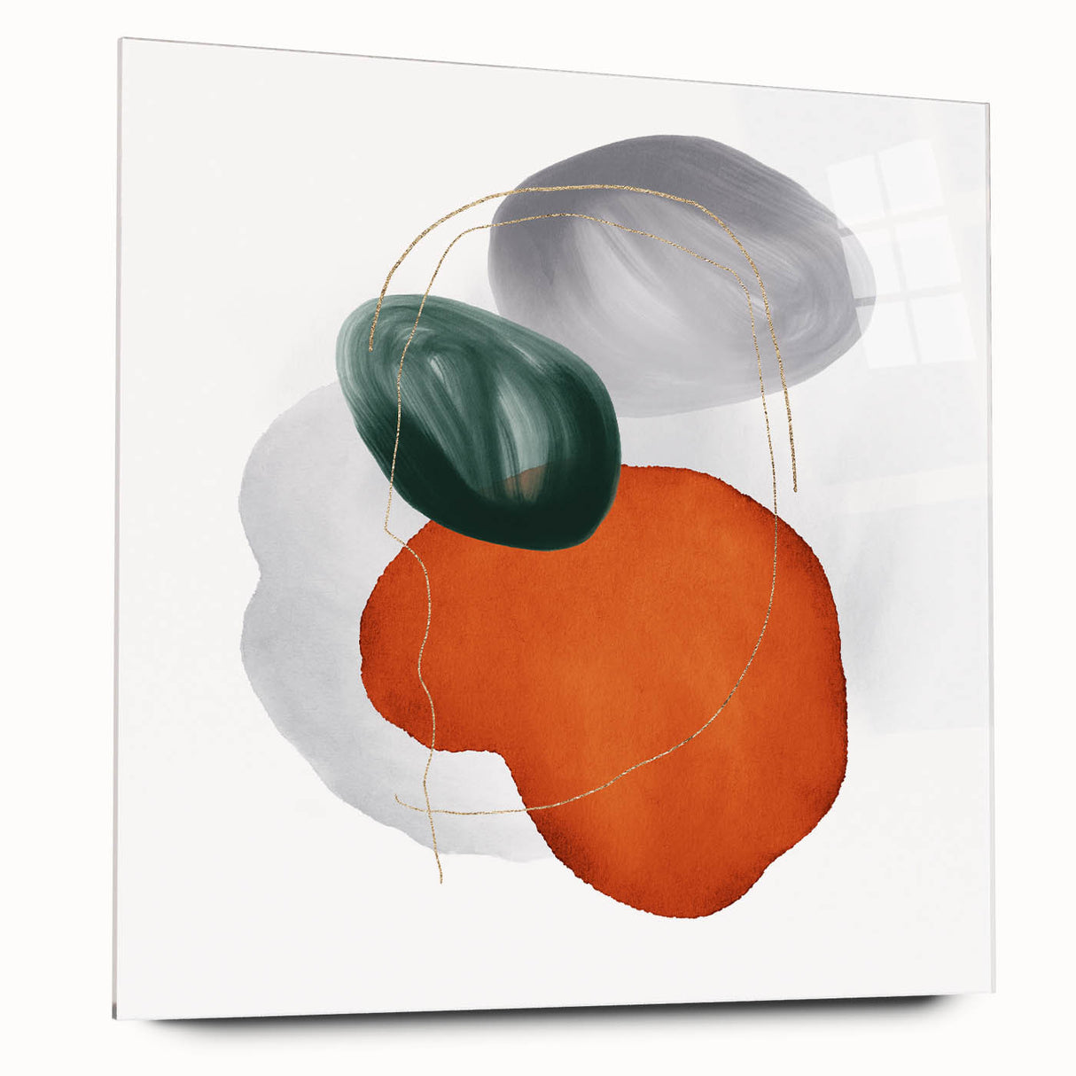 Modern Geometric Wall Decor – Orange, Forest Green & Gray Abstract