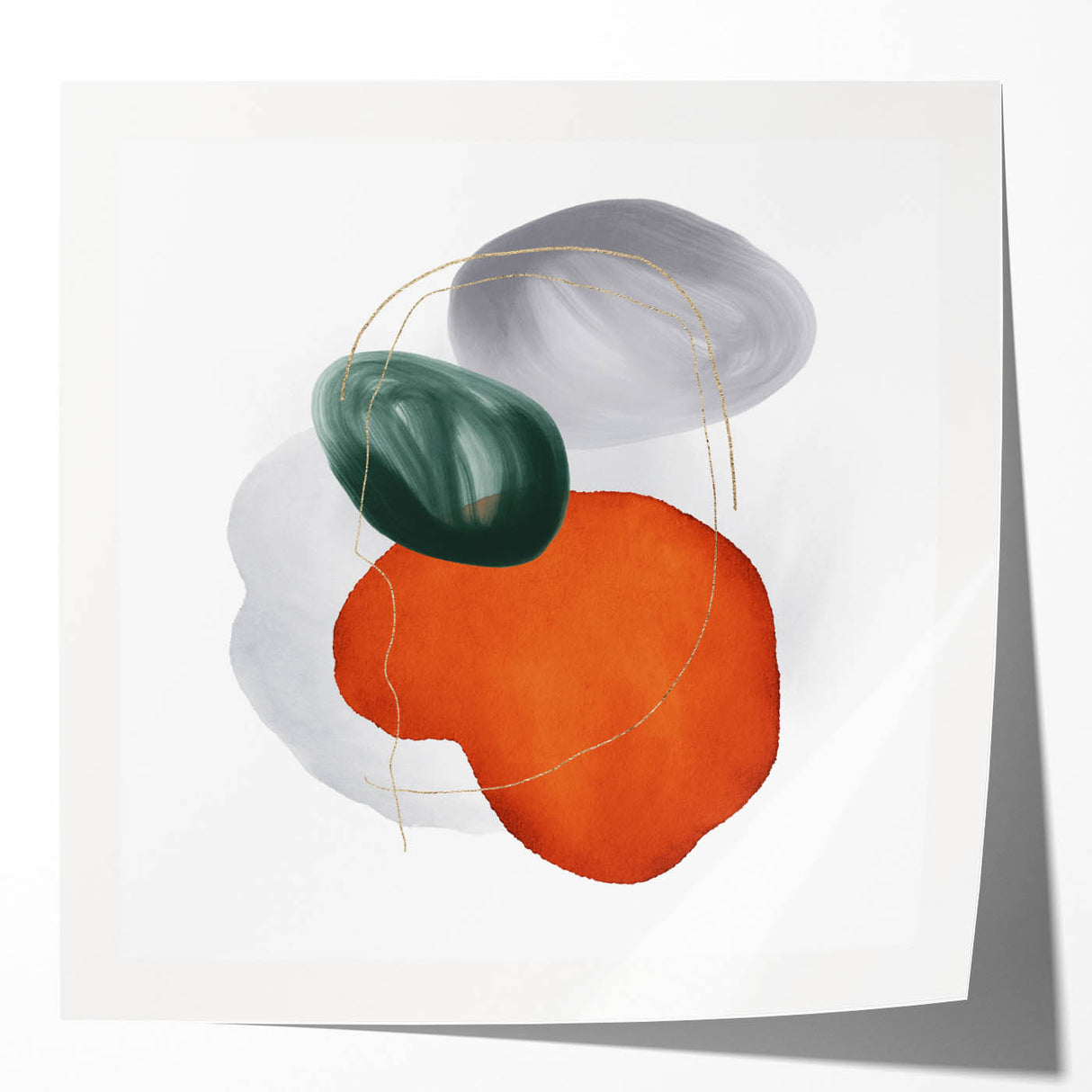 Modern Geometric Wall Decor – Orange, Forest Green & Gray Abstract