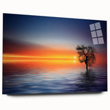 Minimalist Landscape Wall Art – Tree Silhouette with Sunset Reflections
