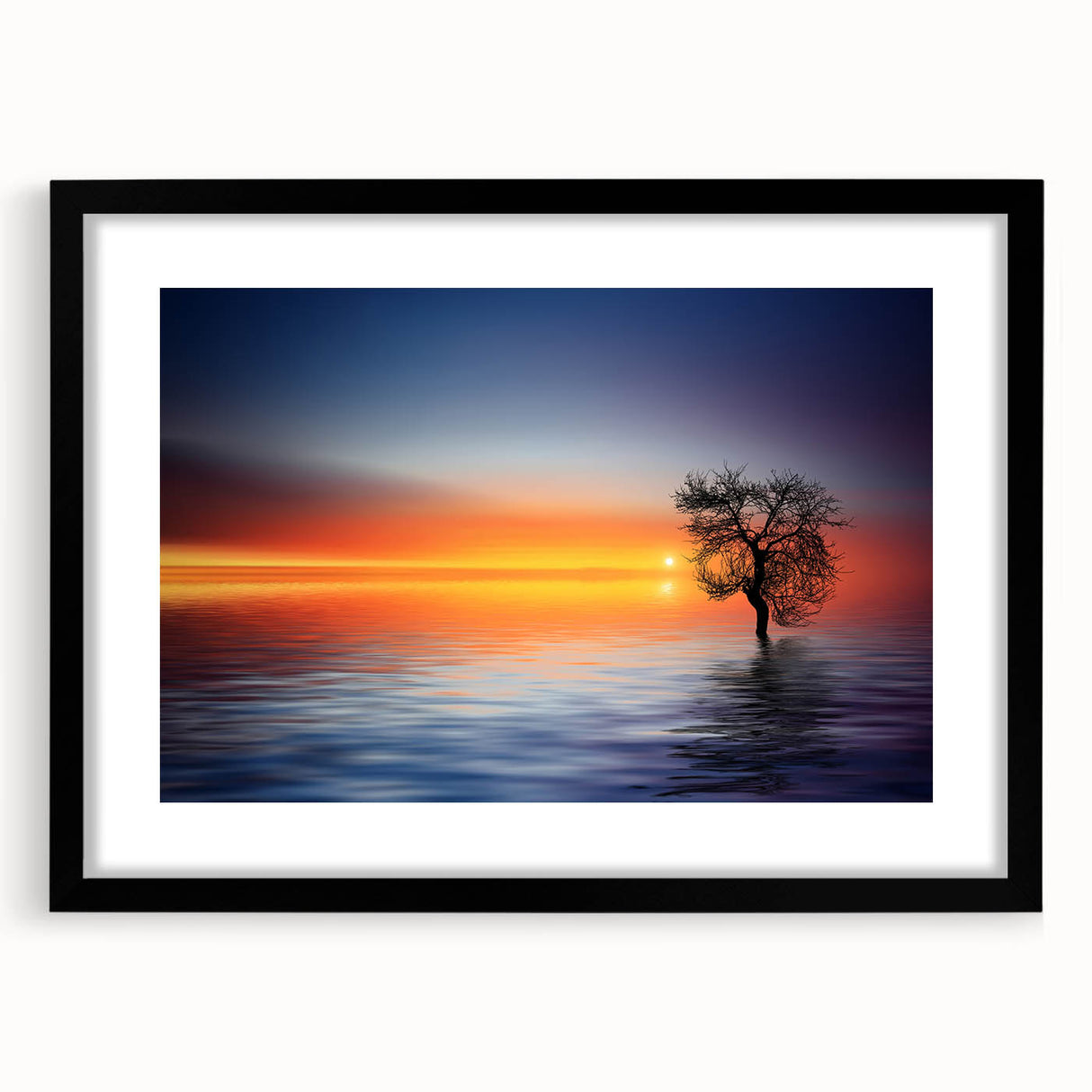 Minimalist Landscape Wall Art – Tree Silhouette with Sunset Reflections