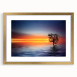 Minimalist Landscape Wall Art – Tree Silhouette with Sunset Reflections