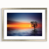 Minimalist Landscape Wall Art – Tree Silhouette with Sunset Reflections