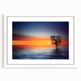 Minimalist Landscape Wall Art – Tree Silhouette with Sunset Reflections