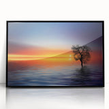 Minimalist Landscape Wall Art – Tree Silhouette with Sunset Reflections