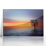 Minimalist Landscape Wall Art – Tree Silhouette with Sunset Reflections