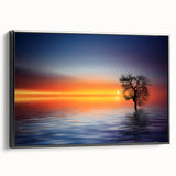 Minimalist Landscape Wall Art – Tree Silhouette with Sunset Reflections