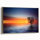 Minimalist Landscape Wall Art – Tree Silhouette with Sunset Reflections