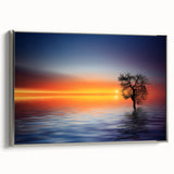 Minimalist Landscape Wall Art – Tree Silhouette with Sunset Reflections