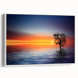 Minimalist Landscape Wall Art – Tree Silhouette with Sunset Reflections